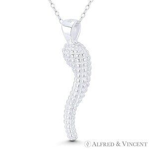 Italian Horn Corno Evil Eye Luck Charm Pendant in .925 Sterling Silver